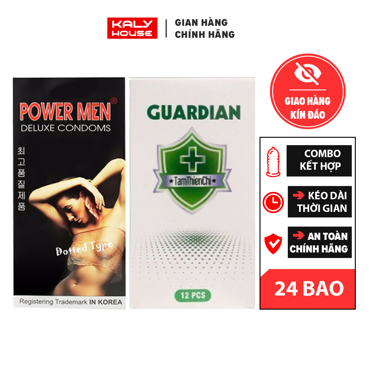 Combo Bao cao su hạt nổi Powermen Và bcs Tâm Thiện Chí siêu mỏng KALYHOUSE