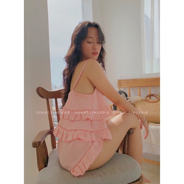 Đồ bộ ngủ mặc nhà Lolita lụa ( Cam Dâu )