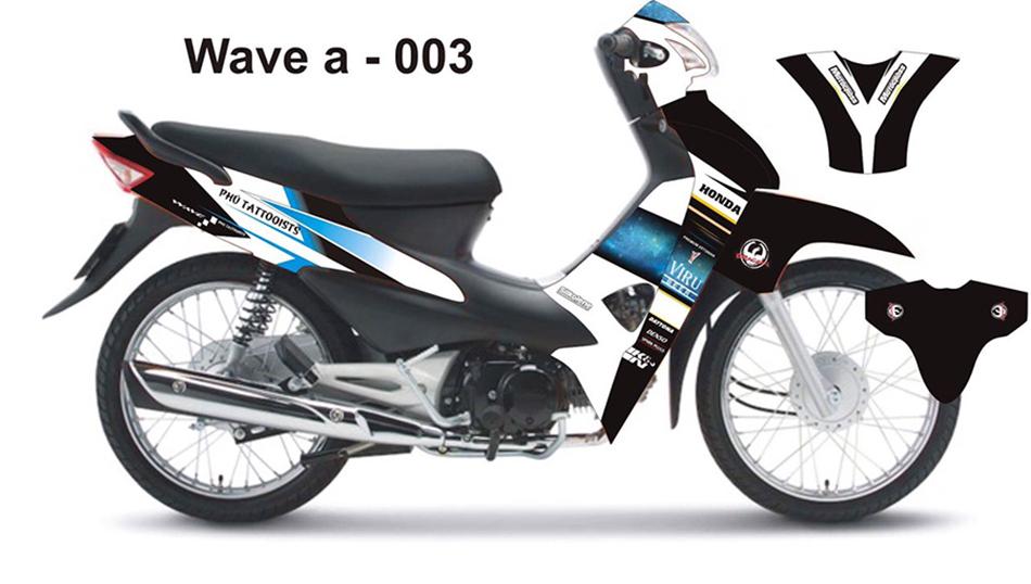 tem trùm xe máy wave chế đẹp - giá rẻ - tem sọc đen trắng xanh