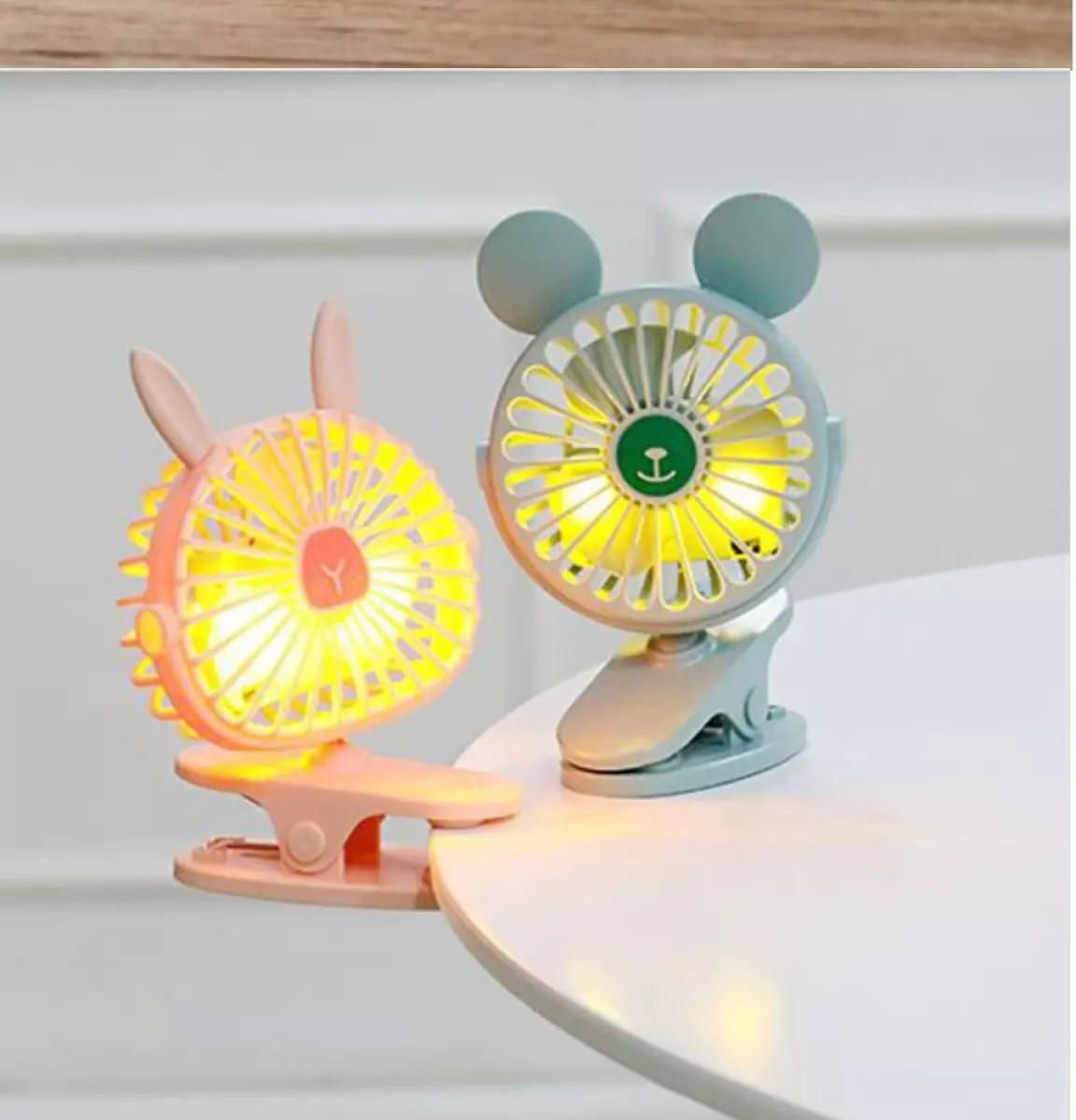 Quạt kẹp mini đa năng tai thỏ xoay 360 độ-quạt mini kẹp bàn tai thỏ - quạt mini pin sạc