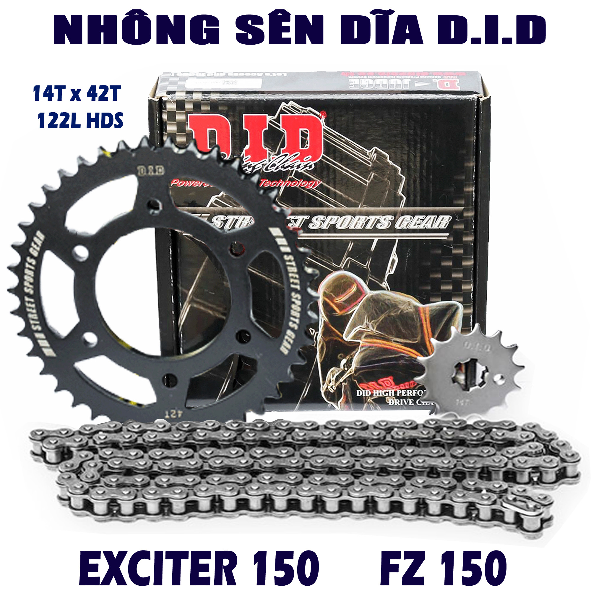 Nhông sên dĩa Exciter 150, FZ 150 - Sên đen 10ly Thái Lan