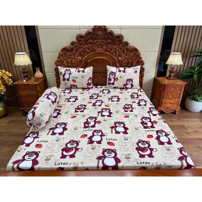 Drap thun lạnh hàn quốc mẫu gấu lotso (gấu chống gậy) đủ màu