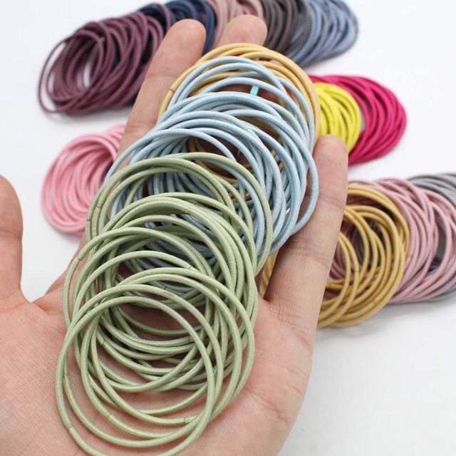 Set 100 dây thun cột tóc - dây buộc tóc mix màu tặng kèm túi đựng