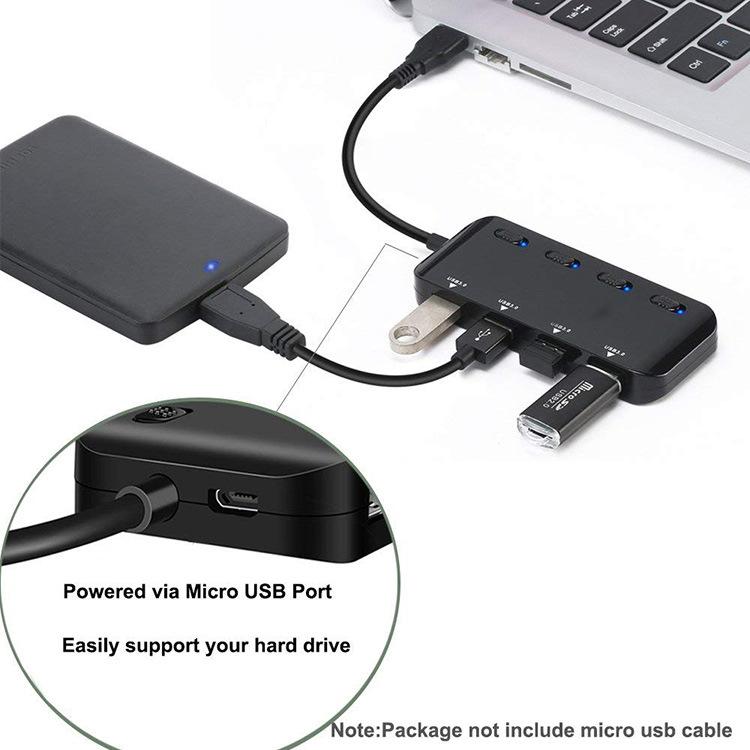 Bộ chia USB 3.0 HUB 4 cổng USB 3.0 có công tắc (Đen)