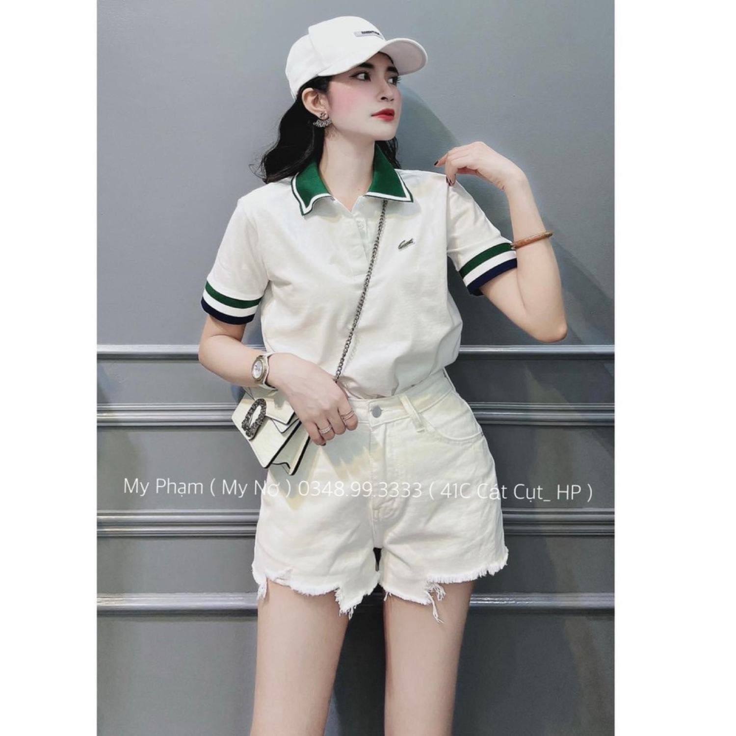 Áo polo cổ bẻ cá sấu màu xanh