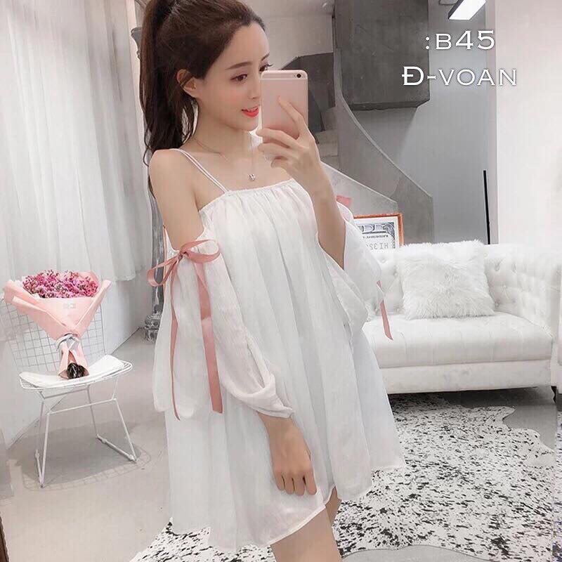 Đầm suông trễ vai rớt vai thắt nơ đi biển dễ thương TTS0095