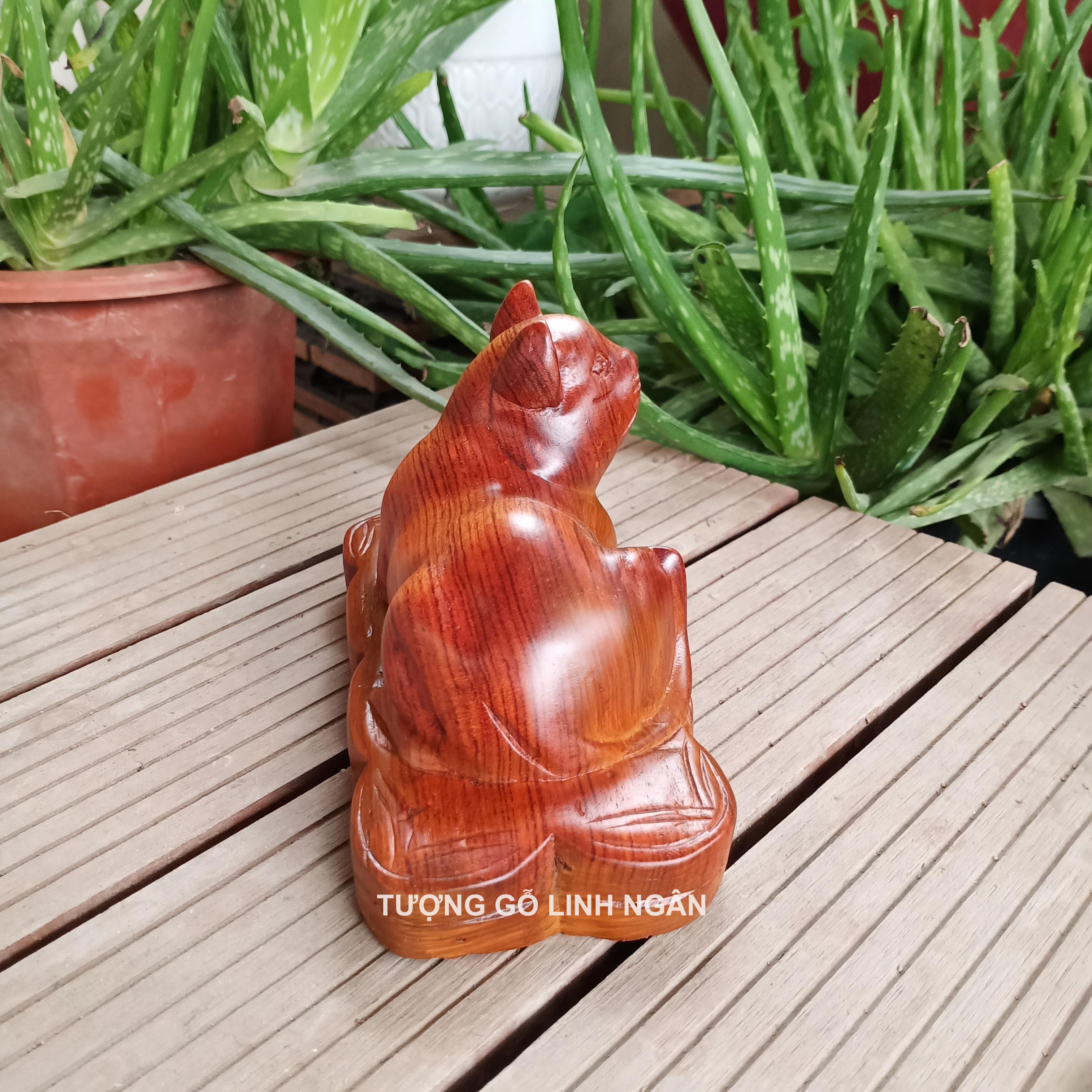 Tượng Mèo gỗ hương (Cao 8, ngang 15, sâu 6 cm)