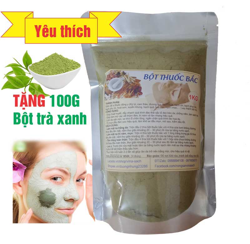 1KG Bột tthuốc bắc (mặt nạ và tắm trắng) - Tặng 100G bột trà xanh.