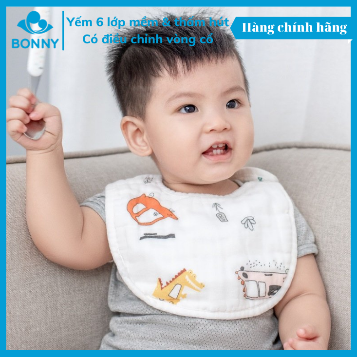 yếm bonny vải xô 6 lớp có cúc bấm bên vai giúp bé thấm rớt, giữ ấm ngực (10 tháng - 3 tuổi) 1