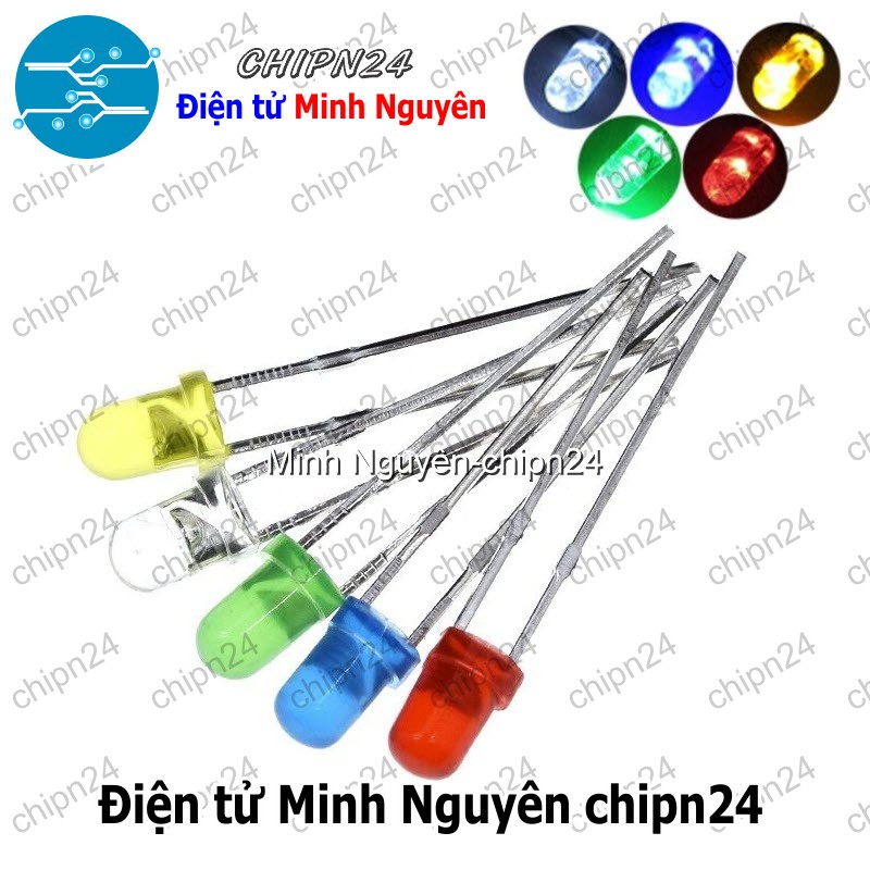 [50 con] (TK1) Led 3mm Vỏ Đục Màu ra Màu (Đỏ/Vàng/Xanh Lá/Dương/Trắng/Cam) - [Chọn Loại] - HHH.00191