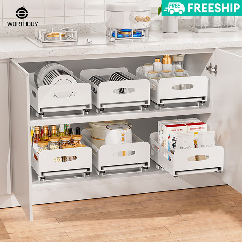 Drawer kitchen dish rack Kitchen cabinet built-in pull-out tray tray storage rack Household drawer cutlery cup rack