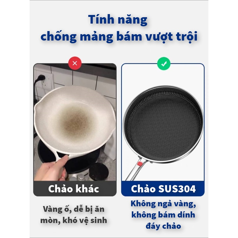 Chảo Chống Dính 5 Lớp Inox 304 Vân Tổ Ong 28cm Đáy Sâu 6cm, Cùng Đươc Các Loại Bếp Tiện Lợi Cho Gia Đình