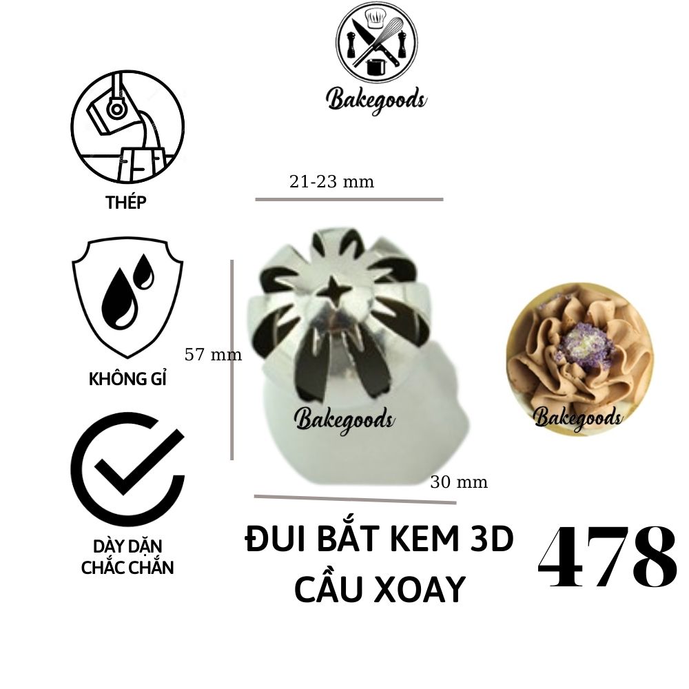Đui bắt kem 3D Nga, đuôi bắt kem 3D Nga 478 hình cầu xoay bằng thép cao cấp không gỉ