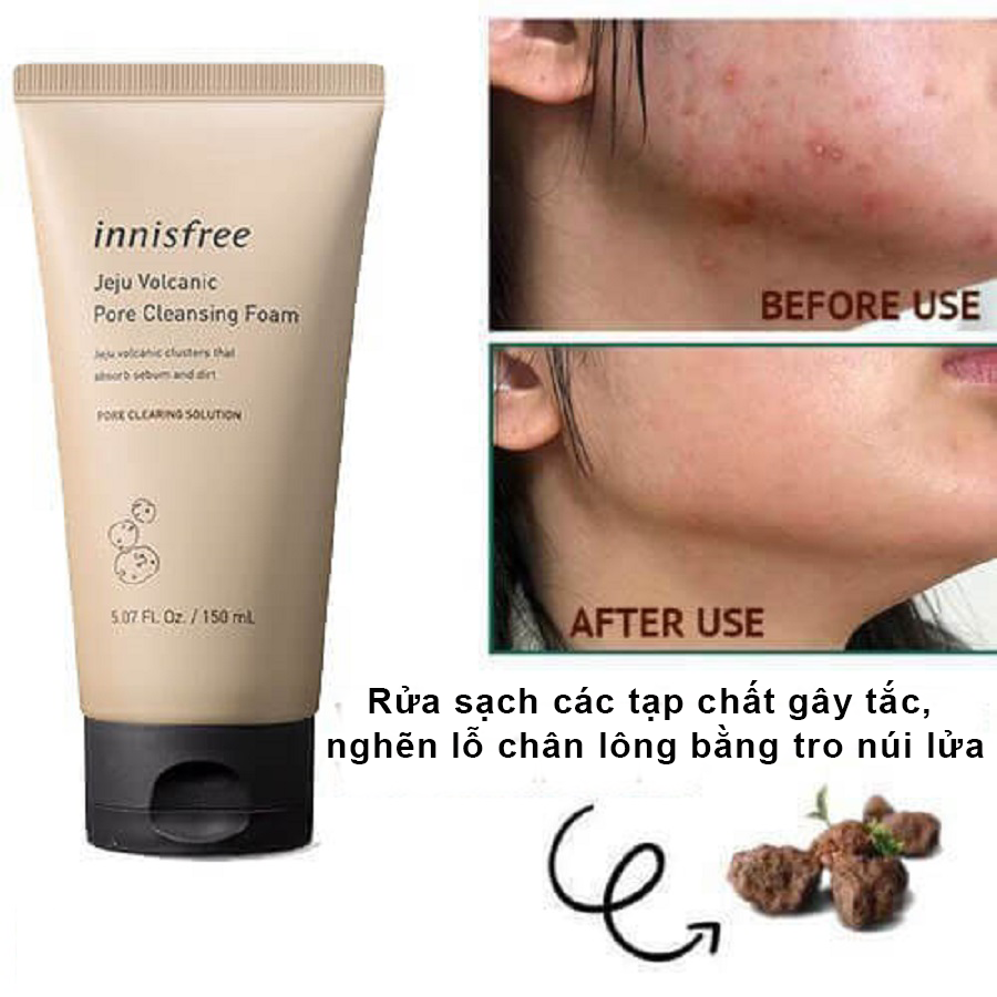 Sữa rửa mặt tro núi lửa Innisfree Jeju Volcanic Pore Cleansing Foam