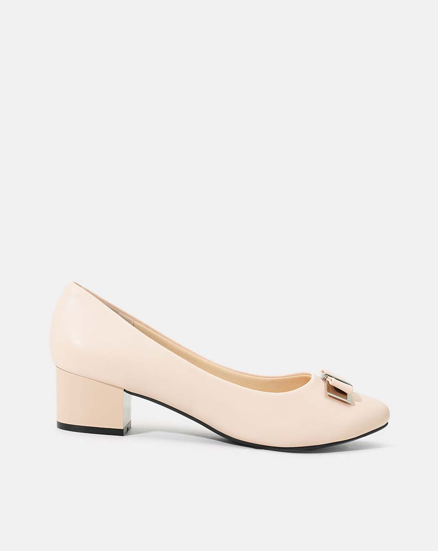 Giày Cao Gót 5cm Thời Trang JUNO Mũi Tròn Phối Nơ CG05059