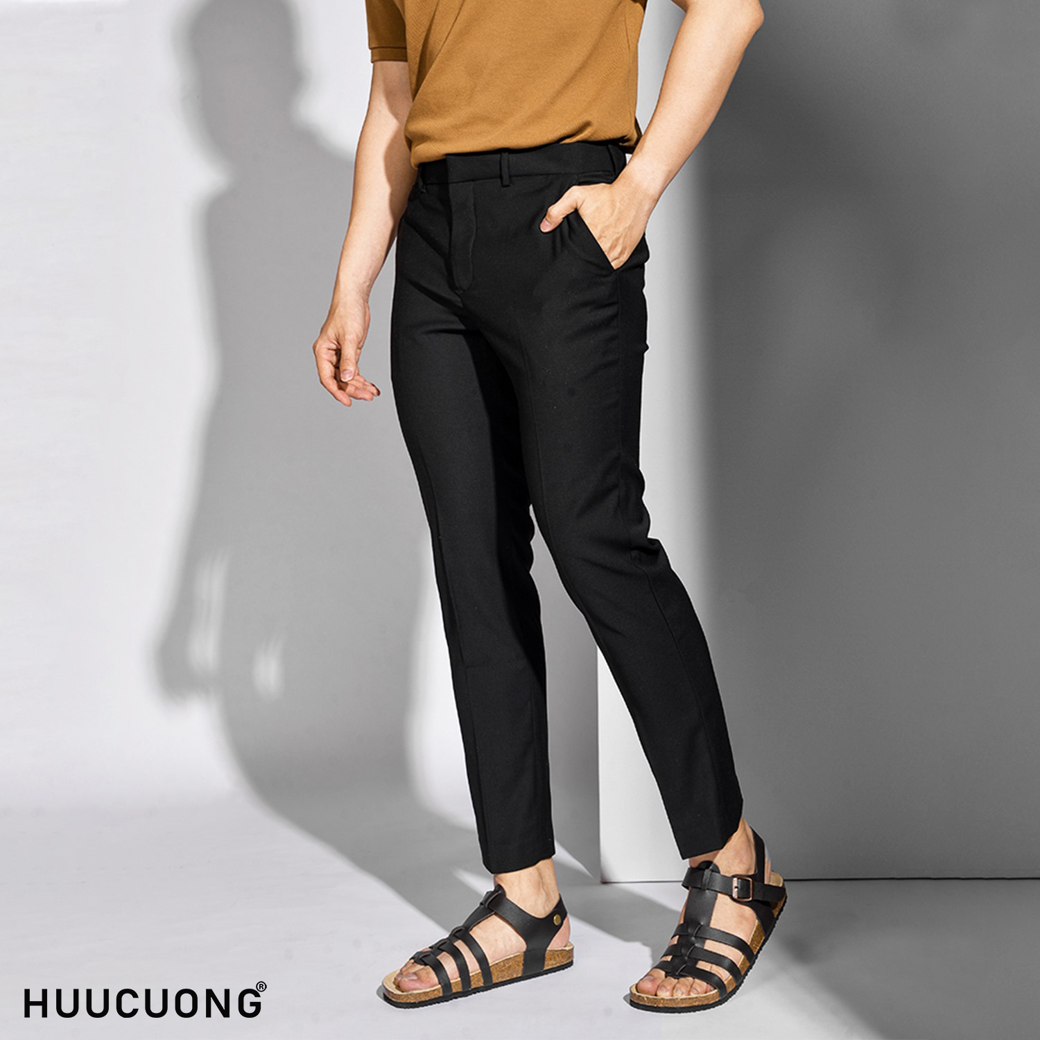 Giày Sandal đế trấu unisex chiến binh da pu đen