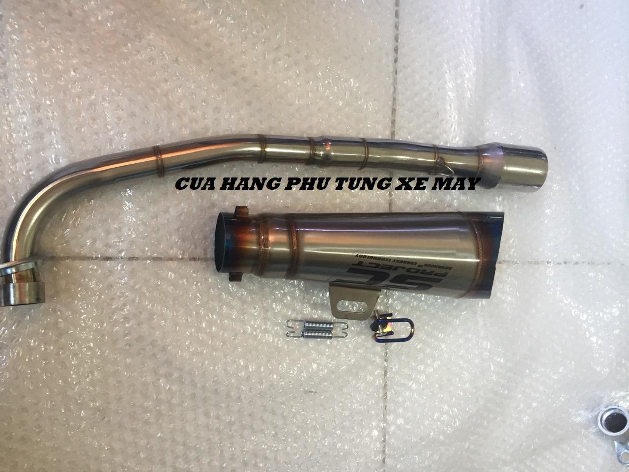 Pô SC xéo gắn xe Wave, Dream, Sirius, Cub ( cổ inox )