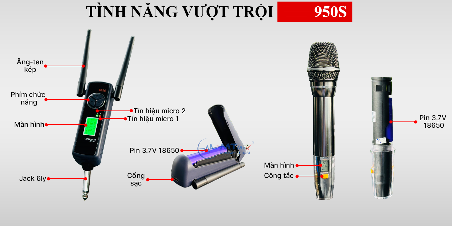[ Hàng Xịn Giảm 30% ] Micro Cao Cấp 950S - Micro Karaoke Không Dây Đa Năng Sử Dụng Cho Tất Loại Loa Kéo, Vang, Amply Thiết Kế Mới Lạ Siêu Đẹp Bắt Sóng Xa Đến 100M Bảo Hành 12 Tháng