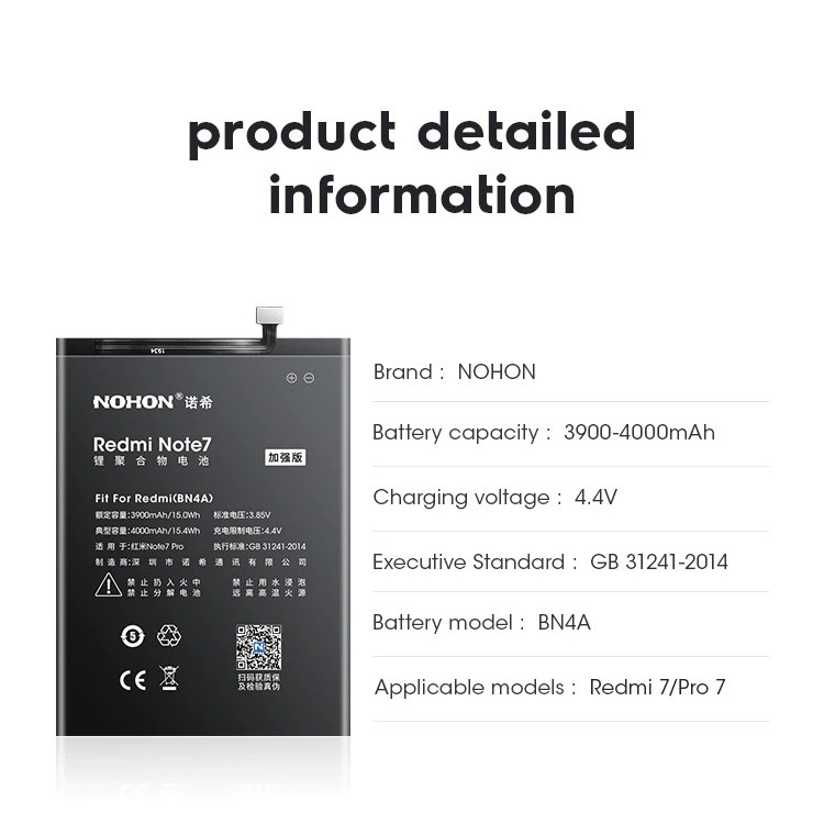 Pin nohon BN4A dành cho redmi note7, note7 pro dung lượng 4000mAh