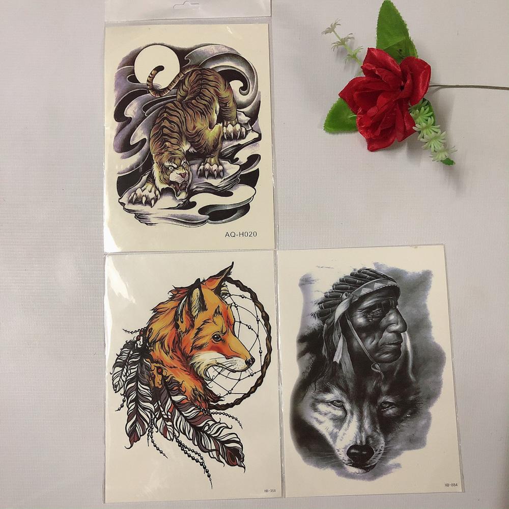 Combo 3 tấm hình xăm dán tattoo bắp tay 15x21cm cọp sói... tuyệt đẹp