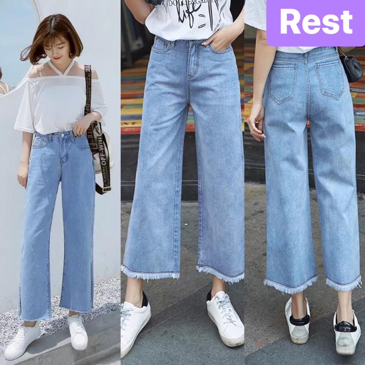 QUẦN BAGGY JEAN NỮ CHẤT BÒ ỐNG RỘNG CAO CẤP XANH NGỌC BÍCH TREND TT-6713 EVEREST FASHION