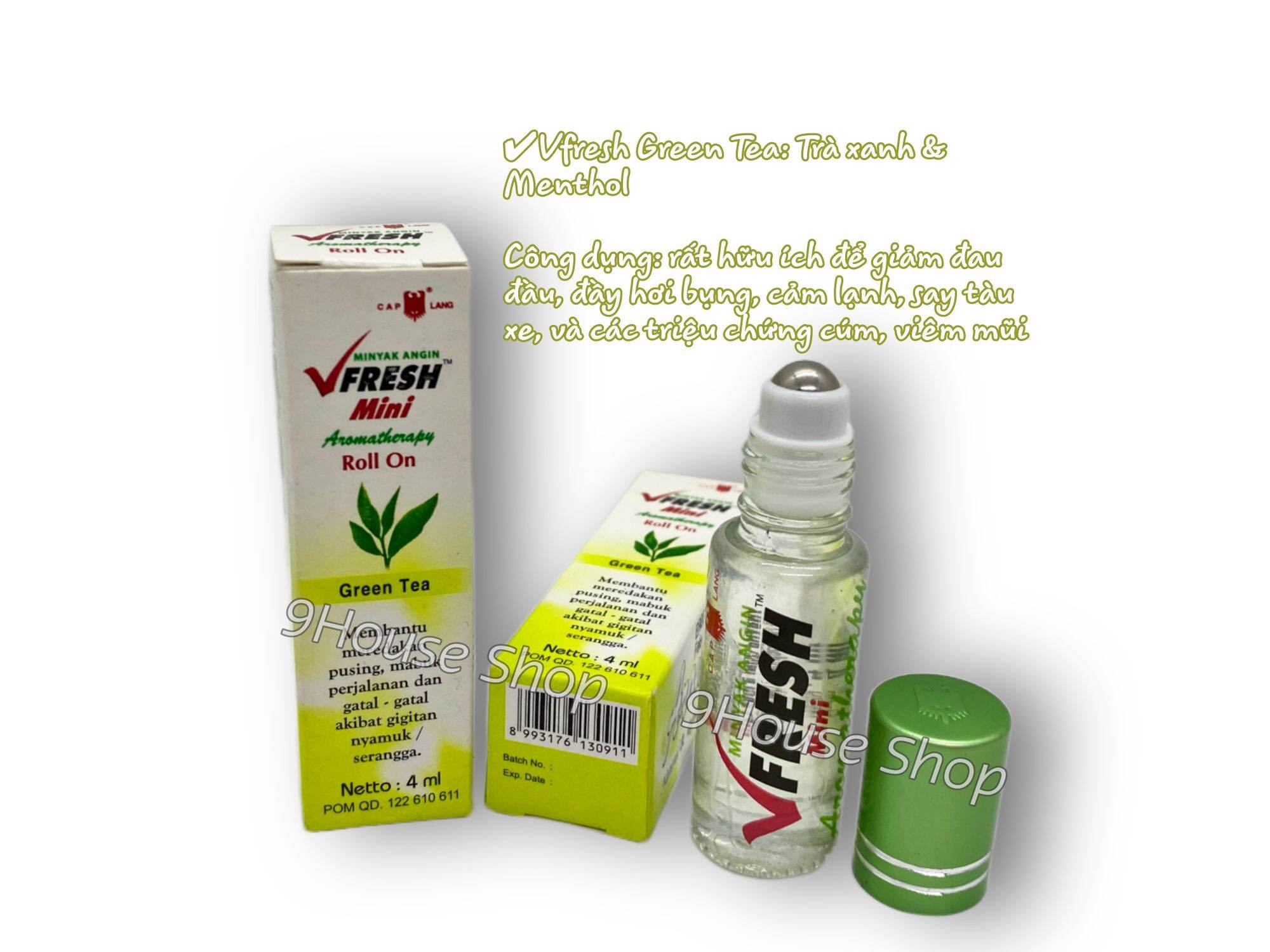 Dầu lăn tinh dầu thảo dược Green Tea VFRESH 4cc (Trà Xanh)