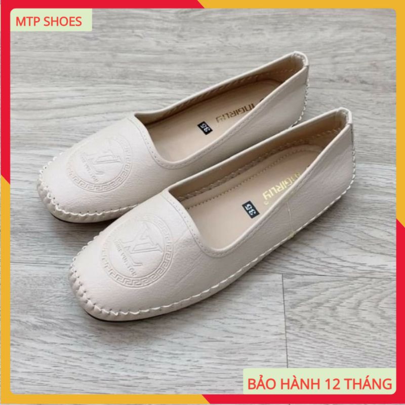 Giày lười nữ slip-on đế bệt da mềm đế cao su đúc