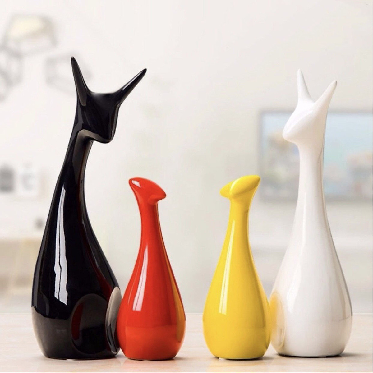 Tượng Gia Đình Nai Sứ 4 Con