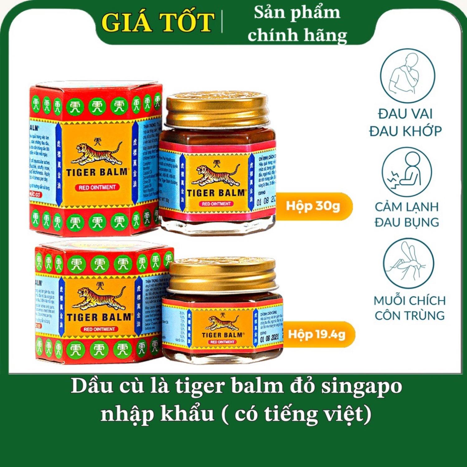 Cù Là Tiger Balm Đỏ Singapore -Nhập Khẩu 19.4g (Có Tiếng Việt)