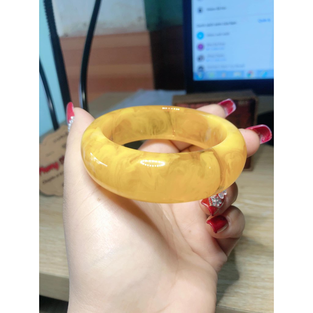 Vòng tay bản liền hổ phách vàng bản 20mm