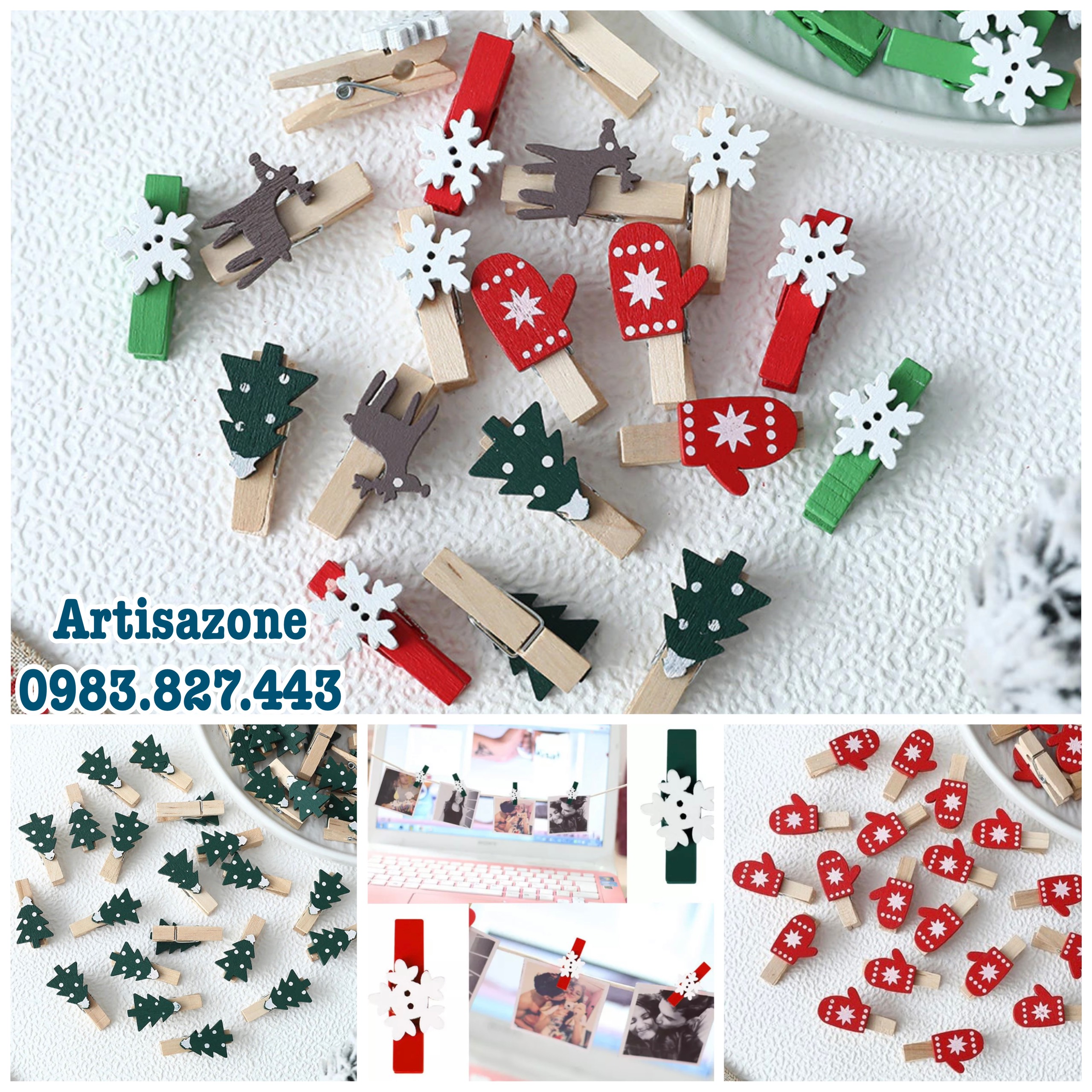Kẹp gỗ tim kèm dây treo (bộ 10 chiếc)