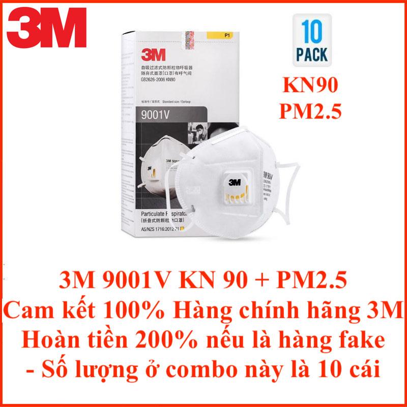 Set combo 10 cái khẩu trang 3M 9001V hàng hãng chuyên dụng có van chống bụi công nghiệp, bụi nano siêu mịn PM2.5, chống virus, các loại khói bụi độc hại ở thành phố bị ô nhiễm, thiết kế thời trang phù hơp với cả nam và nữ.