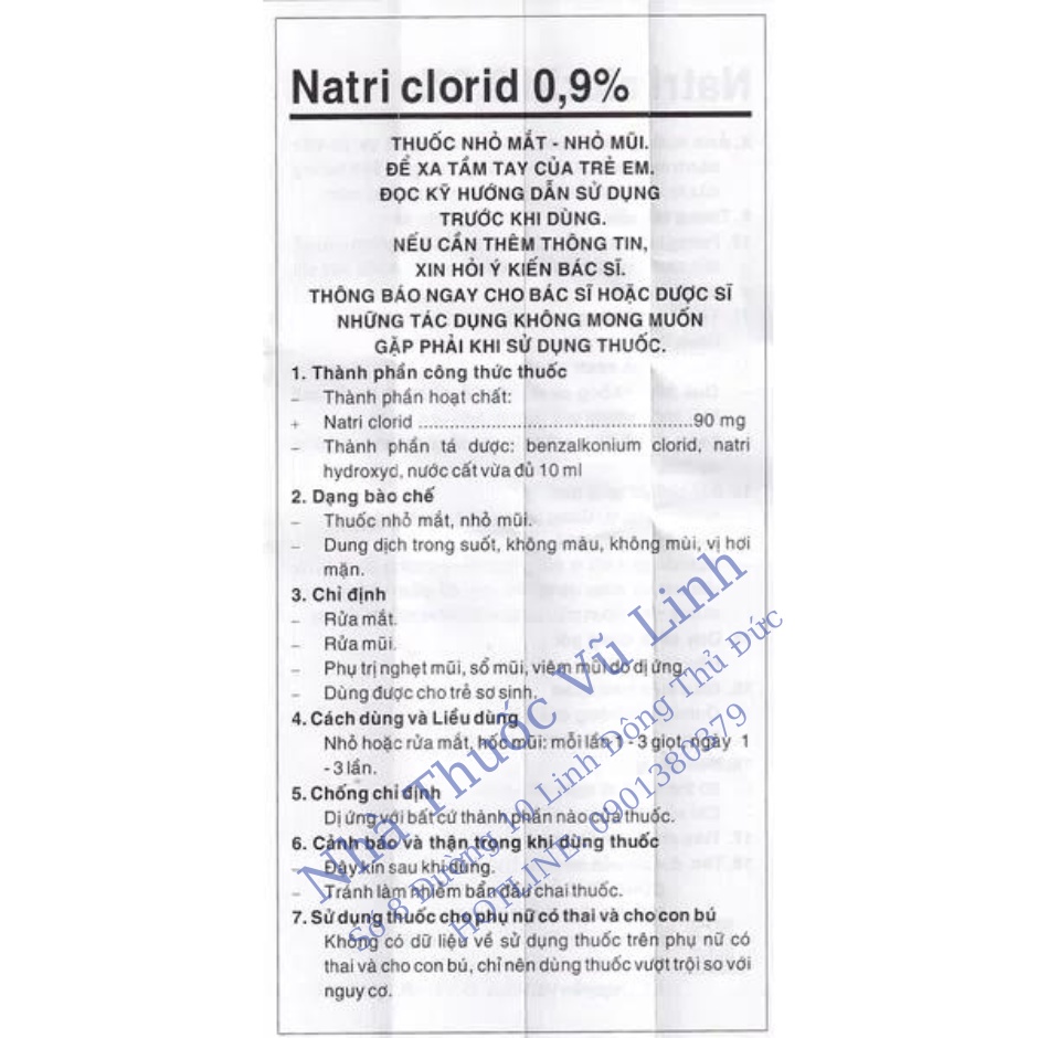 Nước Muối Sinh Lý Efticol 0,9% (chai 10ml) dùng để nhỏ mắt hoặc rửa mắt