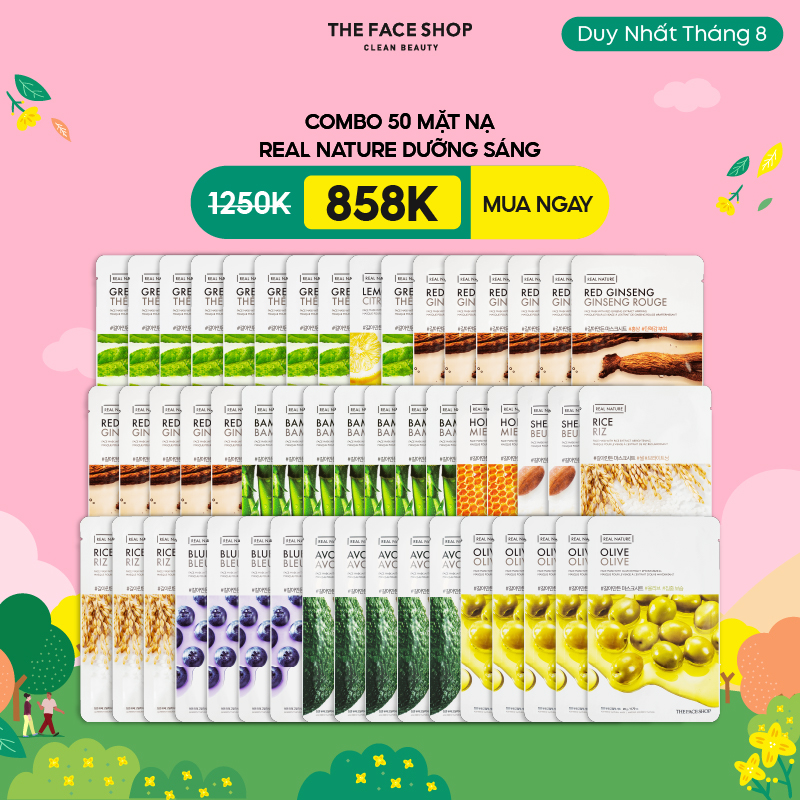Combo 50 mặt nạ real nature the face shop 20g