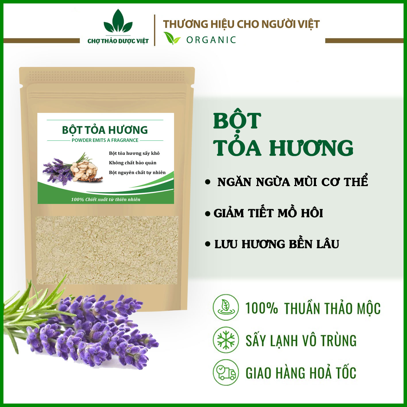 Bột tỏa hương 100g, kháng khuẩn, khử mùi hôi cơ thể, tạo hương thơm tự nhiên