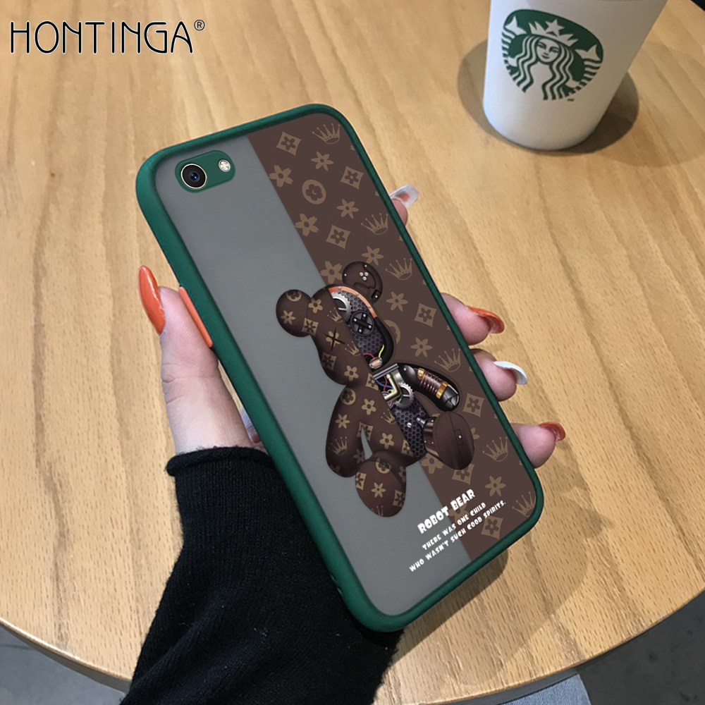 Hontinga Casing Case For Vivo Y71 Case Cute Cartoon Mechanical Bear Frosted Casing Transparent Phone Case Full Cover Camera Protect Clear Case Hard Case For Boys For Girls
