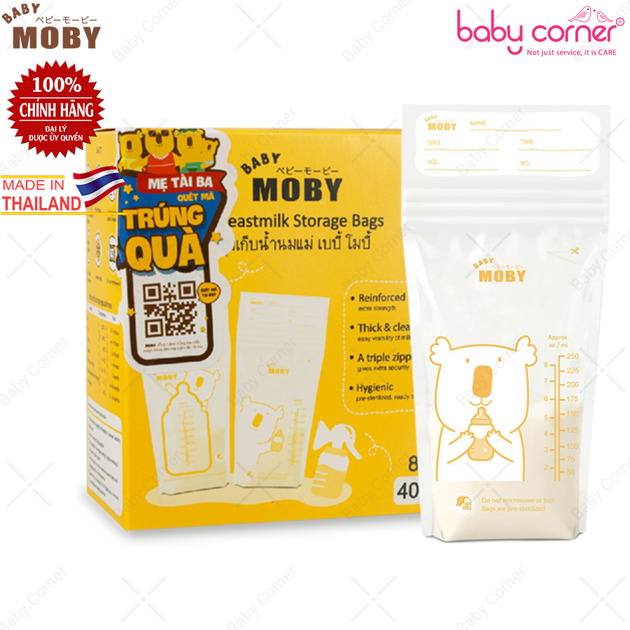 Túi Trữ Sữa Moby Baby, Hộp 40 Túi x 250ml