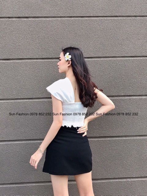 [HCM]Áo croptop lệch vai đính nơ
