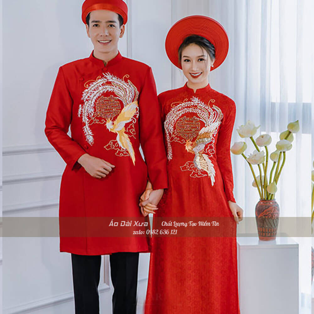 Áo dài cưới cô dâu chú rể cặp đỏ cưới hỏi mb19