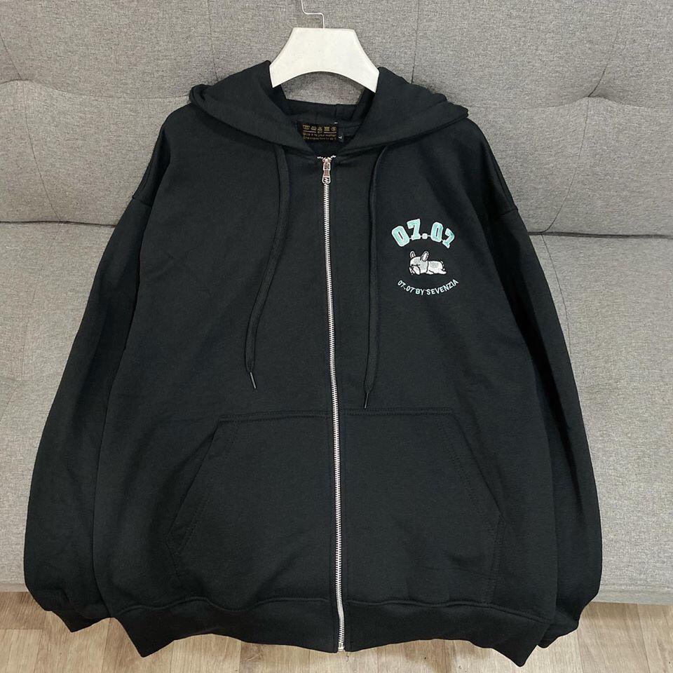 Áo khoác hoodie nỉ nữ form rộng có dây kéo thêu hình cún TP0707