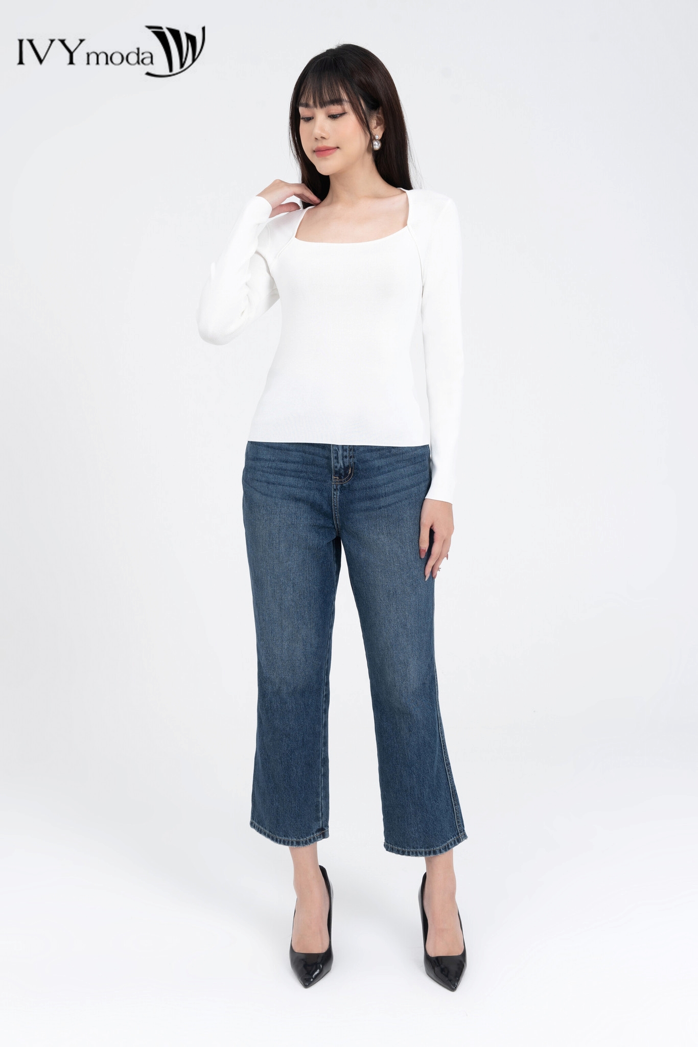 Áo len gân nữ cổ kiểu IVY moda MS 58B8822