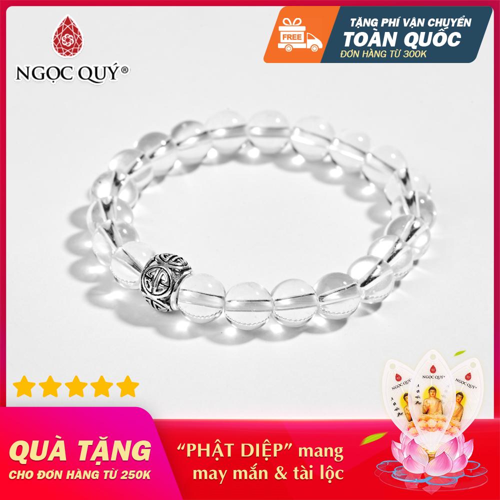 [HCM]Vòng tay phong thủy đá Thạch Anh Trắng phối charm bạc 952 8mm may mắn hợp mệnh kim thủy - Ngọc Quý Gemstones