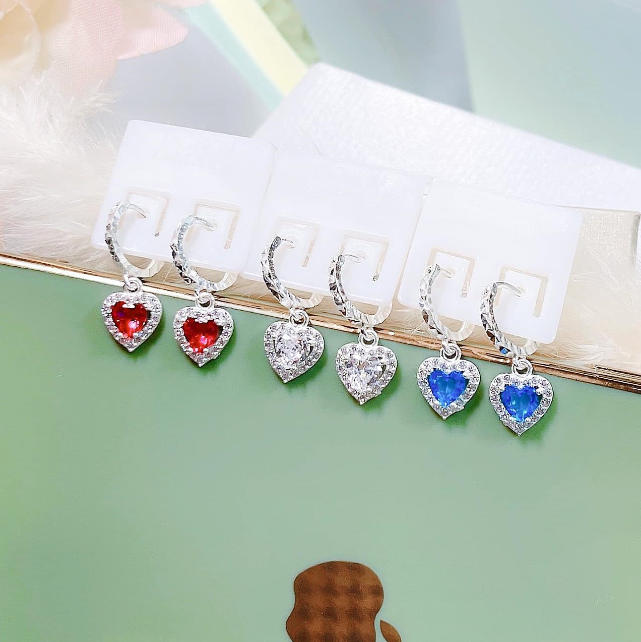 Bông tai trẻ em mặt trái tim chất liệu bằng bạc MS56g