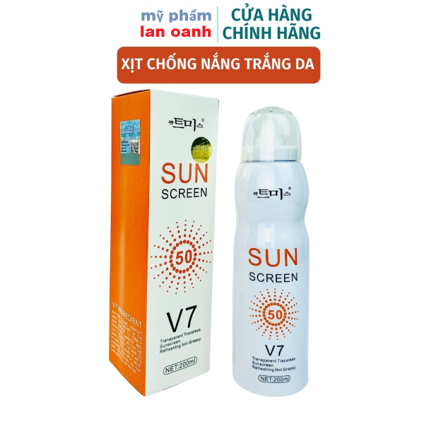 Kem chống nắng V7 SUN SCREEN SPF50 200ml Hàn Quốc dạng xịt,chống nắng trắng da,nâng tone, chống nước nhập khẩu
