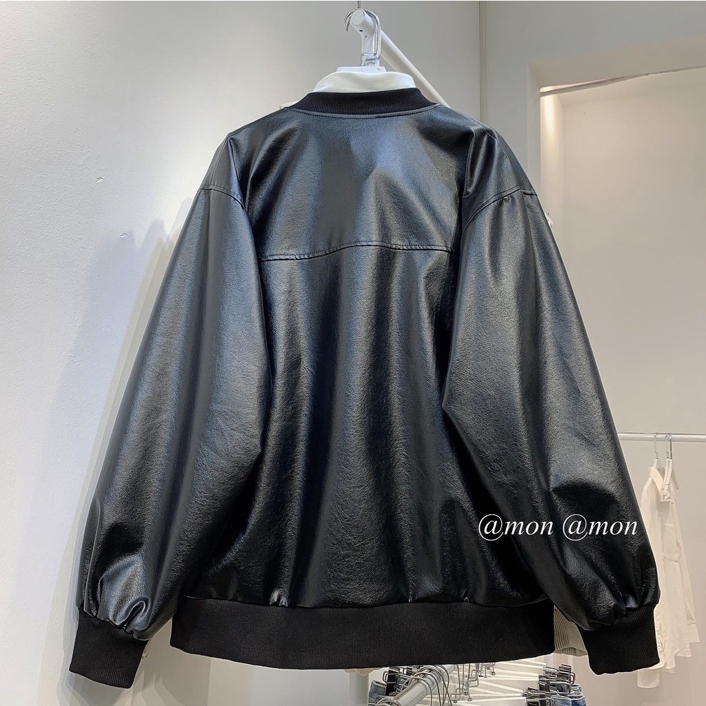 Áo khoác da dáng rộng, áo khoác bomber da nữ