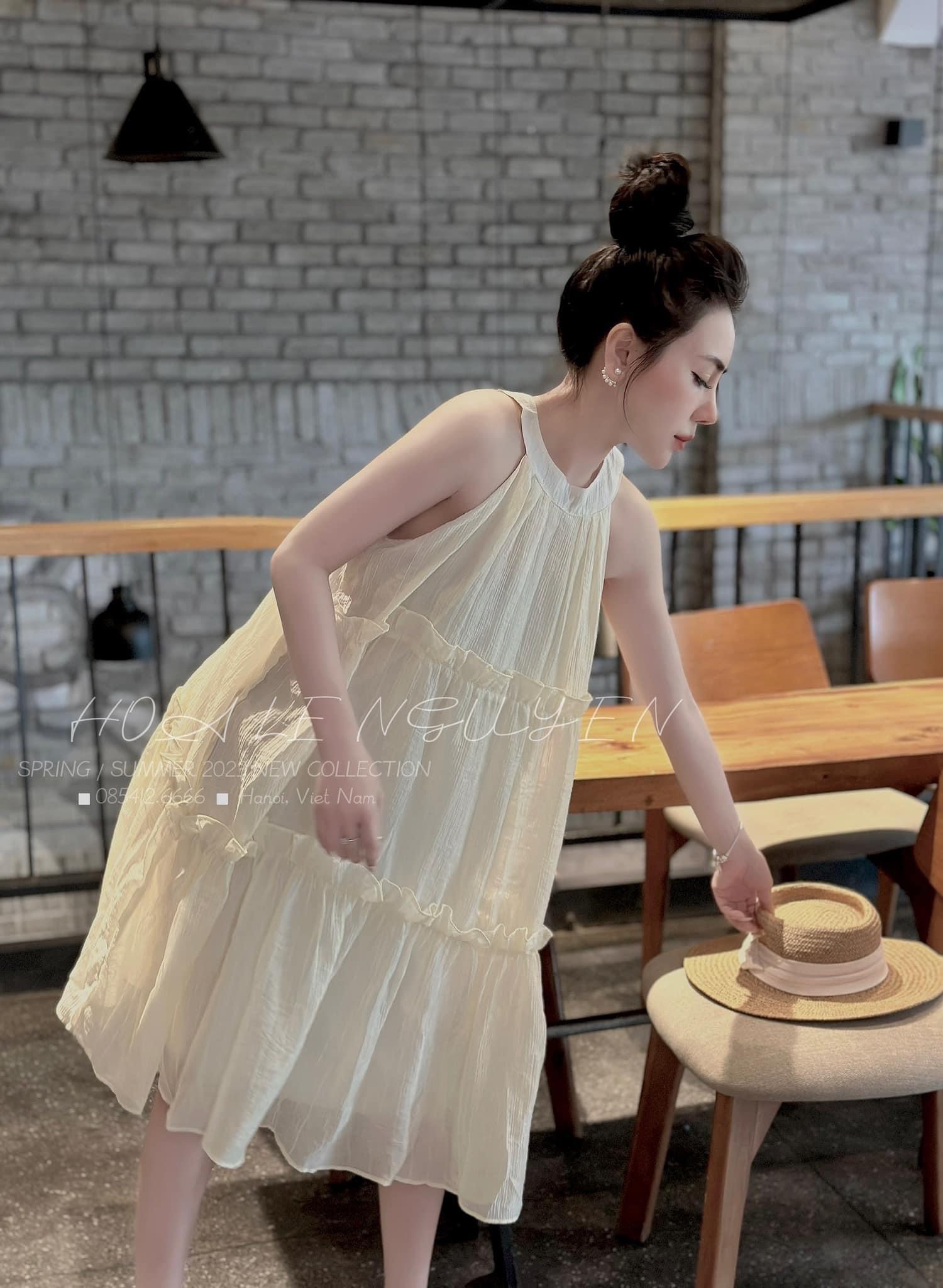 Váy 3 tầng cổ yếm vải 1 lớp đũi nhăn sóng chất liệu mềm mát nhiều màu