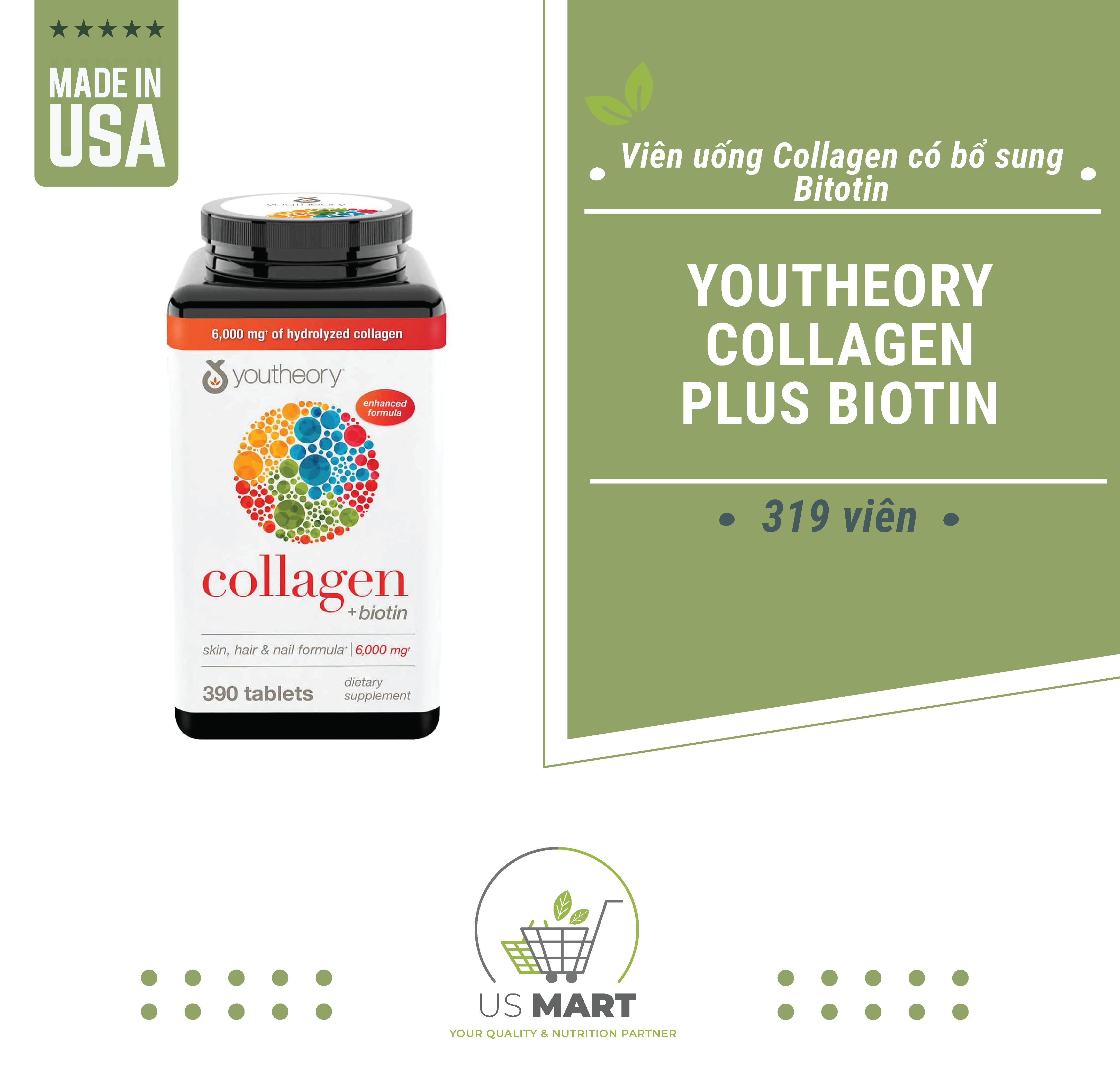 HCMViên uống Collagen có bổ sung Biotin - Youtheory Collagen Plus Bitotin