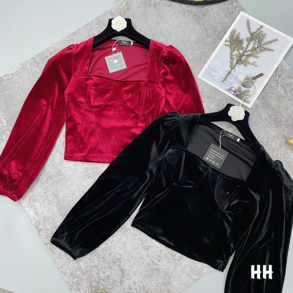 Áo Kiểu Nhung Tay Dài Cổ Vuông Hot Trend Cực Sang Chảnh TTKXA0045