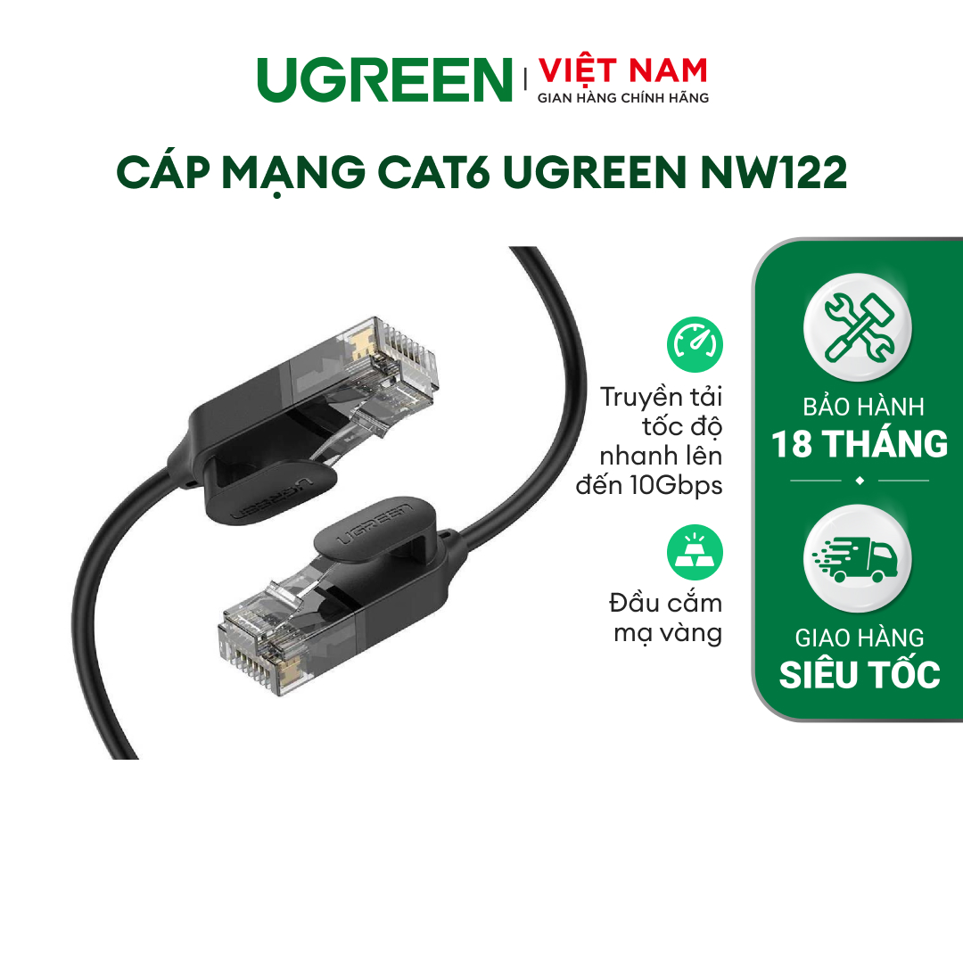 Cáp mạng Cat6 UGREEN NW122 | Truyền tải tốc độ nhanh lên đến 10Gbps | Băng thông 500MHZ Bảo hành 18 tháng 1 đổi 1 | 70331