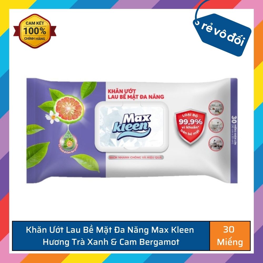 Khăn Ướt Lau Bề Mặt Đa Năng MaxKleen (30 miếng khăn lớn)